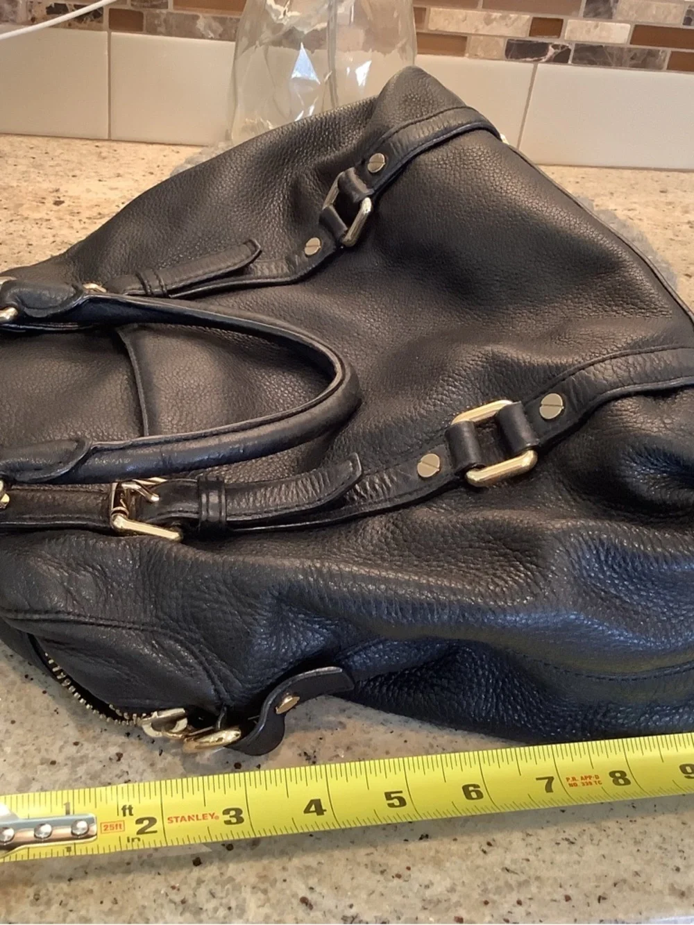 Michael Kors Black Leather Satchel with Gold Hardware